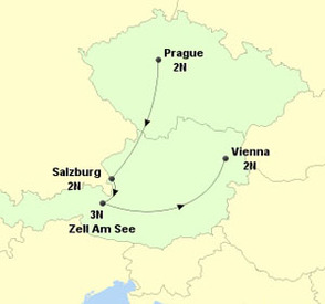 Austria International Holiday Itinerary on a Map, Vienna, Salzburg, Zell Am See 